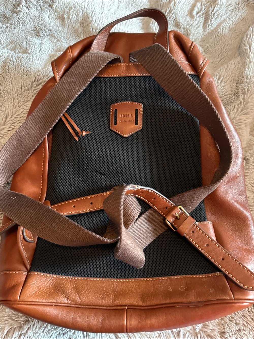 Leather Drawstring Backpack - Brown - Picture 2 of 5